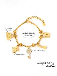 MiDuoDuo 1 Peça Pulseira Vintage Ajustável de Aço Titânio Banhada a Ouro 18K com Pingente de Strass, Joia Estilo Europeu e Americano Ins para Mulheres