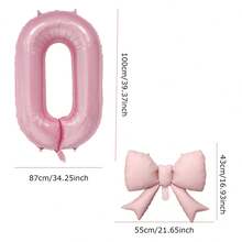 2 件/套 40 英寸粉色数字气球带蝴蝶结气球生日派对装饰周年纪念装饰 - 粉色 - 查看 4