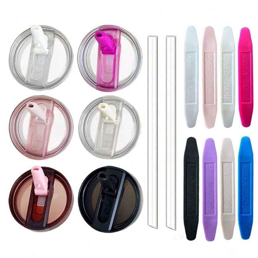 2pcs/SET, Upgrade 40oz H2.0 Tumbler Flip Straw Leak Proof Lid, Reusable Removable Replacement No Spill Proof & Splash Resistant Mug Detachable Lid Cover Topper For Cup Accessories, (1set Includes 2pcs Lids, 2pcs Straws, 1pc Brush, 1pc Wrench) - Nhiều màu - Xem 1