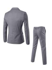 2 Piece Classic Men's Double Breasted Suit - 2 Piece Suit - Wedding, Interview, Party Formal Wear - Slim Fit Groomsmen Tuxedo Jacket + Pants Set - 灰色 - 查看 2