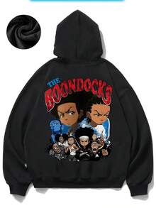 THE BOONDOCKS Graphic Man's Fleece Sweatshirt For Autumn Winter, Spring Black Color Long Sleeves Hoodies Grey Warm Mans Clothing, Best Gift For Son, Demon Horn Elements Hoodies Carton Gift Clothe For Daughter Son - Black - View 4