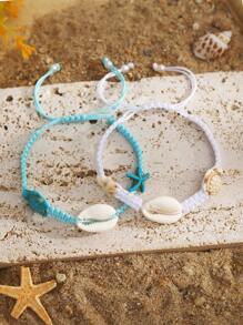 ZIRUISP 1 pièce Bracelet d'été pour femme avec coquillage, corde tressée, chaîne réglable, bracelet bangle bohème pour filles, loisirs, vacances