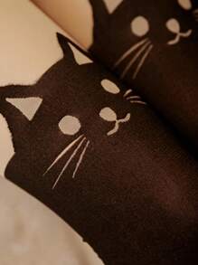 زوج من جوارب نسائية ناعمة ومريحة بطبعة قطة كيوت للاستخدام اليومي