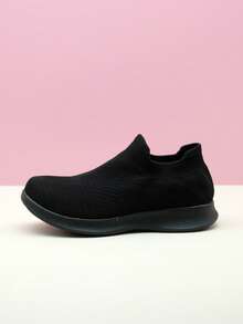Women's All Black Sock Shoes, Shock Absorbing Sports Casual Knitted Shoes, Slip-On Dance Shoes, Nurse Shoes - Black - View 4