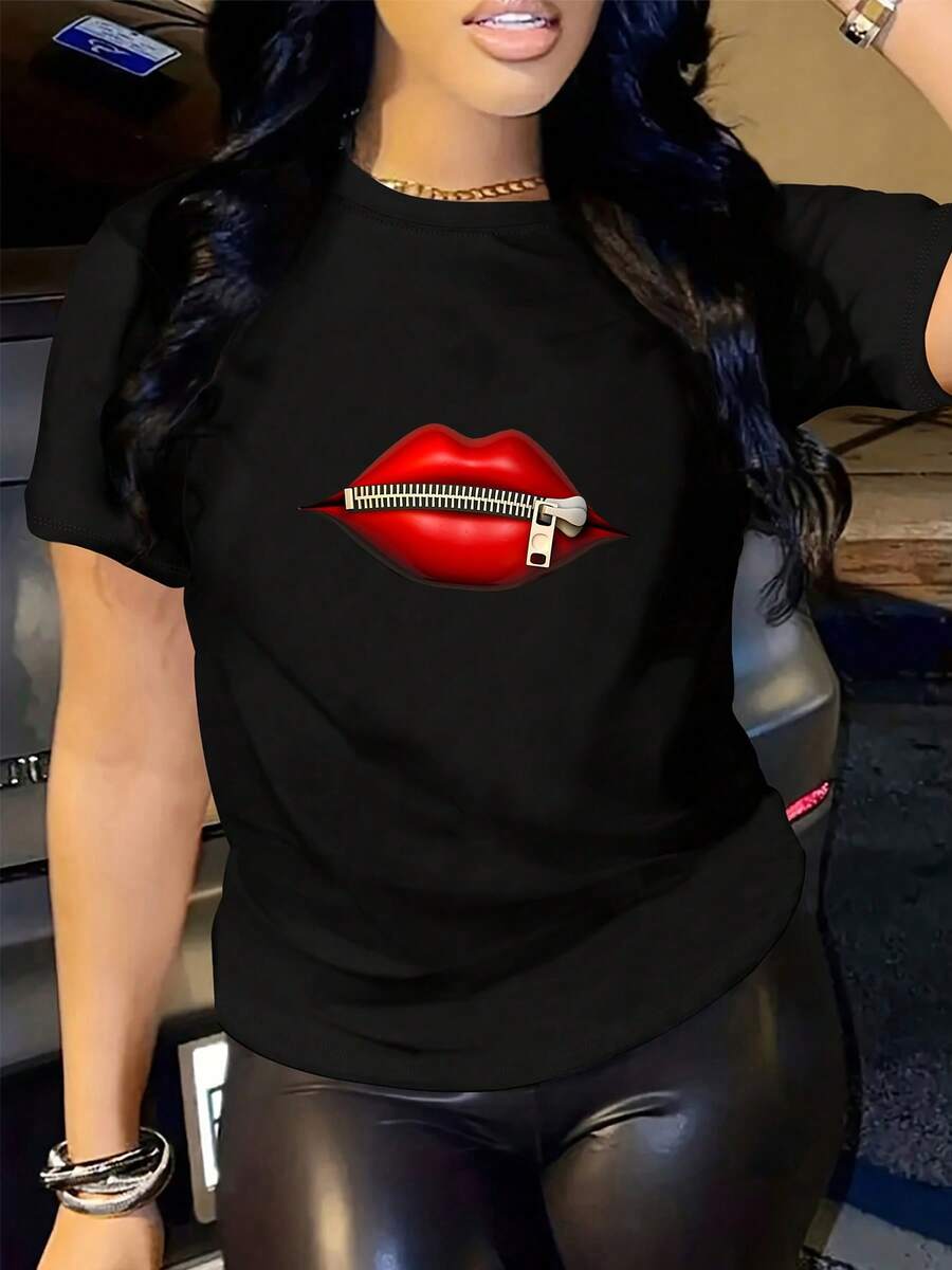 Mujer Camiseta de mujer México Envío Tela transpirable de alta calidad Manga suelta Estampado de Lavado a máquina Fresco Deportes Cuello redondo Casual Manga corta Versátil Nueva Era Lavable a máquina, top casual de cuello redondo de deportes de trabajo estudiantil, moda cómoda y moderna |vestidos de mujer verano almacen local - Negro - Ver 1