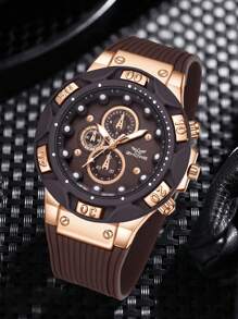 1 Stück Herren Silikon Armband modische und einfache gemischte Skala vertikale Drei-Augen-Zifferblatt Quarz Uhr, geeignet für täglichen Gebrauch, Dekoration oder Urlaubsgeschenke