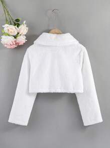 1pc Girls' Outdoor Casual Elegant Sweet Elegant Cute Princess Style Fluffy Lapel Long Sleeve Thick Solid Color Shawl Cardigan Jacket, Suitable For Pairing With Dresses, Formal Wear, Princess Skirts, Suitable For Daily Commute, Social Gatherings, Vacation, School, Banquet Events, Spring/Autumn/Winter