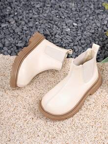 1 par de botines, nuevos botines de tobillo de suela plana para niñas, adecuados para vacaciones al aire libre, con diseño elástico, botines de tobillo para niñas - Beis - Ver 5