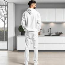 CONJUNTO CASUAL TIPO DEPORTIVO 2 PIEZAS, SUDADERA CON CAPUCHA Y PANTALON CON JARETA O CIERRE PARA HOMBRE - Blanco - Ver 2