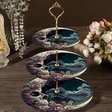 1pc 3-Tier Wooden Skeleton & Moon Theme Elegant Display Tray/Storage Rack, Suitable For Wedding, Birthday, Thanksgiving, Valentine's Day, Creates Festive Atmosphere, Ideal For Home, Hotel, Office Decor - Asymmetrical Shaped Decor (Not For Direct Food Contact) - Black - View 8