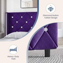 Twin/ Full/ Queen/ King Size Bed Frame, Upholstered Bed Frame With Diamond Headboard And Footboard, No Box Spring Needed With Wood Slat Support, Easy Assembly, Twin Bed Frame/  Full Bed Frame/ King Bed Frame, Black/ Pink/ White/ Purple/ Blue/ Green - 紫色 - 查看 4