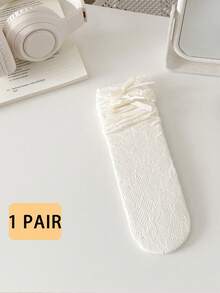 1 Đôi tất chân ren nơ xếp nếp cho nữ, phong cách ba lê, tất cao đến đầu gối ren lưới siêu mỏng, thoáng khí cho mùa hè - Nhiều màu - Xem 14