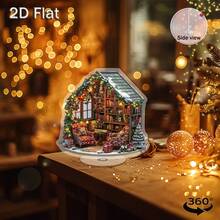 1pc 2D Rotating Acrylic Christmas Corner Decor - Cozy Relaxing Desktop Decoration With Snowy Roof, Wired Chair And Tree, Suitable For Home Or Office, Holiday Home Decor, Holiday Design, Durable Acrylic, Christmas Decoration, Christmas Gift, Christmas Ornament, Desktop Decor