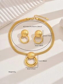 3件套复古优雅时尚女士项链和耳环首饰套装 - 金黃色 - 查看 15