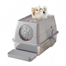 Bac à litière pour chat en acier inoxydable avec couvercle, grand bac à litière en métal pour grands chats, bacs à litière en métal amovibles fermés avec boîtier haut et pelle, double entrée à l'avant et sur le dessus, facile à nettoyer