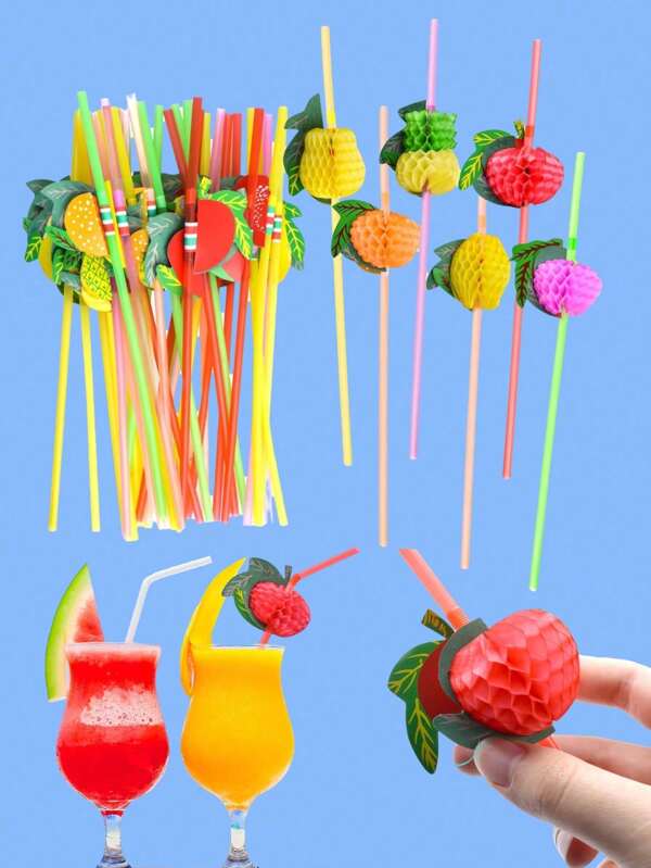 10/20/30/50 pièces Pailles en papier style cocktail de fruits, pailles réutilisables, pailles de style hawaïen pour jus, pour la décoration de la maison, du bar en été, parfait pour la plage, hawaïen, bars, décoration, pour l'extérieur, le camping 1 pièce, fournitures de rentrée scolaire