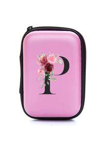 Borsa organizer in EVA con iniziali da A a Z, colore rosa, borsa per conservare cavi dati e linee USB per il viaggio, custodia per l'archiviazione di elettronica come cavi, caricabatterie, cuffie, porta auricolari per festival musicali. Accessori tech portatili e pratici per il viaggio, portafoglio con cerniera per conservare tutto il necessario. Adatto per viaggi, lavoro, scuola, conservazione di caricabatterie e organizzazione dei cavi nella camera da letto.