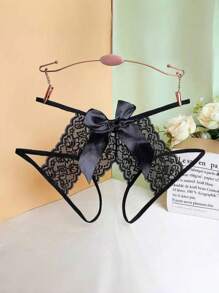 Lace Crotchless Panties, Seductive Bow Sheer Thong, Sexy Lingerie For Valentine's Day, Halloween, Going Out