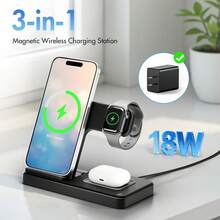 [Note: When Charging, Please Use The Built-In Adapter. If You Use The Power Consumption App While Charging Three Devices Simultaneously, It May Cause The Charging Speed To Be Slower]3 In 1 Charging Station Compatible , Wireless Charger Compatible With 16 15 14 13 12 11 X Pro Max & Apple, Wireless Charging Station For Air-P Ods 4 3 Pro, Foldable Chargers With LED Light, Portable 3 In 1 Fast Wireless Charger, 15W  Foldable Wireless Charging Station Suitable For 15 14 Pro Max 13 12 11, For 3 2 Pro Multiple Devices - Black (with Adapter) - View 9