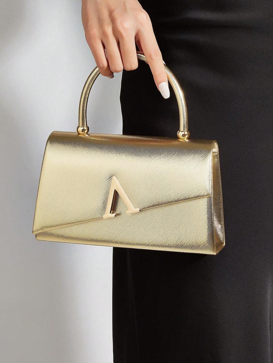 大容量优雅晚宴手拿包，闪亮女士手提包，时尚翻盖设计，尽显奢华质感，完美适用于各种盛大场合，是婚礼和派对活动的理想配饰。 - 金色 - 查看 1