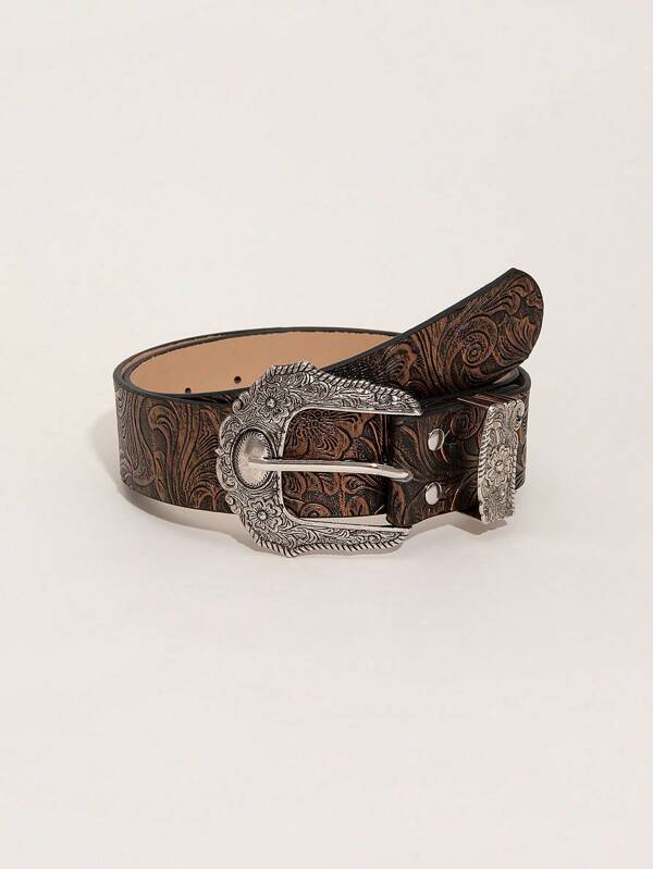 1pc Women's Embossed Vintage Western Buckle Denim Jeans Accessories Belt
