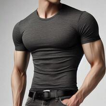 Playera Hombre, Manga Corta, Cuello Redondo, Corte Ajustado - Gris Oscuro - Ver 2