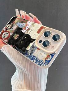 1 pieza Funda de teléfono suave a prueba de caídas y antideslizante con patrón vintage de gato tomando té, compatible con Apple y otros teléfonos, a prueba de golpes y resistente a los arañazos - Multicolor - Ver 2