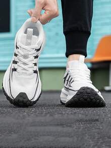 男士新款网眼透气休闲运动鞋，舒适内衬，柔软鞋底，防水鞋面，适合春夏季户外慢跑 - 白色 - 查看 2