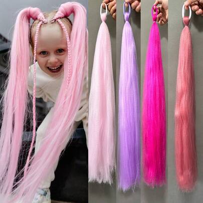 Synthetic Kids Colorful Wig Ponytail Headbands Rubber Bands Small Braids Hair Extension Hair Band Headwear Kids Hair Accessories 1PC