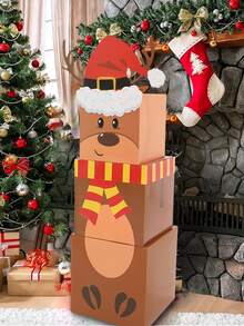 3个装圣诞麋鹿礼盒，带盖，可叠放，圣诞前夜装饰嵌套盒，圣诞节可叠放礼品收纳盒，派对装饰，2025年圣诞装饰品，圣诞礼物，圣诞快乐，圣诞装饰，2026年新年礼物，圣诞装饰，派对小礼物