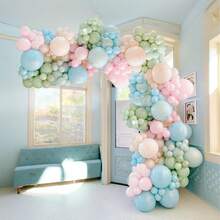 123 piezas Kit de arco de globos espirales de colores, globos de color rosa claro, verde, azul, adecuado para Pascua, Wonderland, fiesta de té de primavera, 1er cumpleaños, baby shower, decoración del Día de la Madre - Multicolor - Ver 1