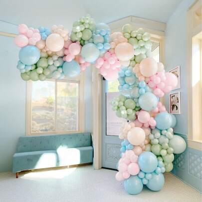 123pcs Colorful Spiral Balloon Arch Kit, Light Pink, Green, Blue Balloons, Suitable For Easter, Wonderland, Spring Tea Party, 1st Birthday, Baby Shower, Mother's Day Decor