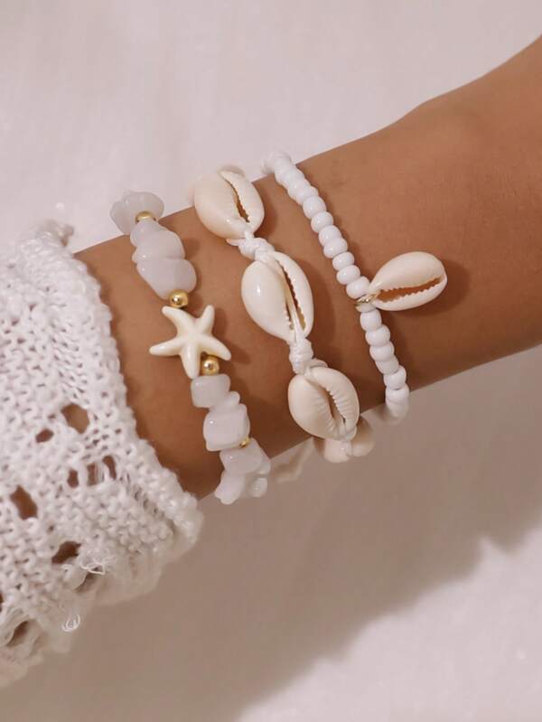 3pcs/Set Bohemian Starfish Shell Beads Bracelets Set For Women Summer Beach Jewlery Accessories