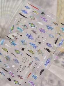 夏日海滩海洋贝壳海星蛤蜊海螺星星泡泡海洋指甲软浮雕装饰美甲贴纸美甲贴花 - 彩色 - 查看 6