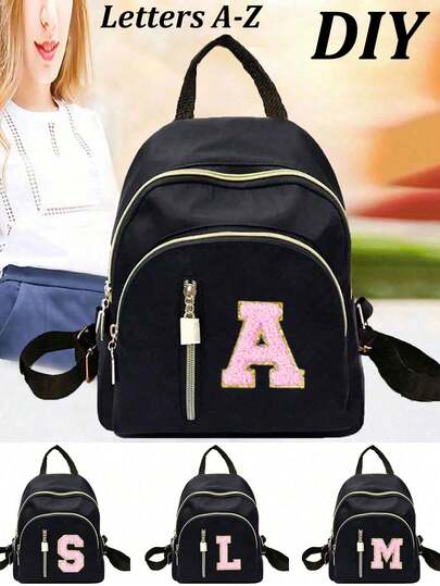 Mochila con bordado de letra DIY, mochila con cremallera de moda unisex mini, adecuada para uso diario, mochila minimalista clásica casual de mujer portátil, adecuada para adolescentes, estudiantes universitarios, personas de negocios, viajeros, perfecta para la oficina, mochila, portátil