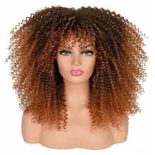 Short Hair Afro Kinky Curly Wigs With Bangs African Synthetic Ombre Glueless Cosplay Wigs For Women High Temperature
