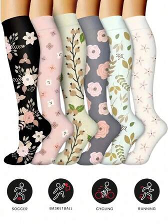 3 双女士运动压缩腿袜，塑身小腿袜适合骑自行车、跑步、徒步旅行、瑜伽