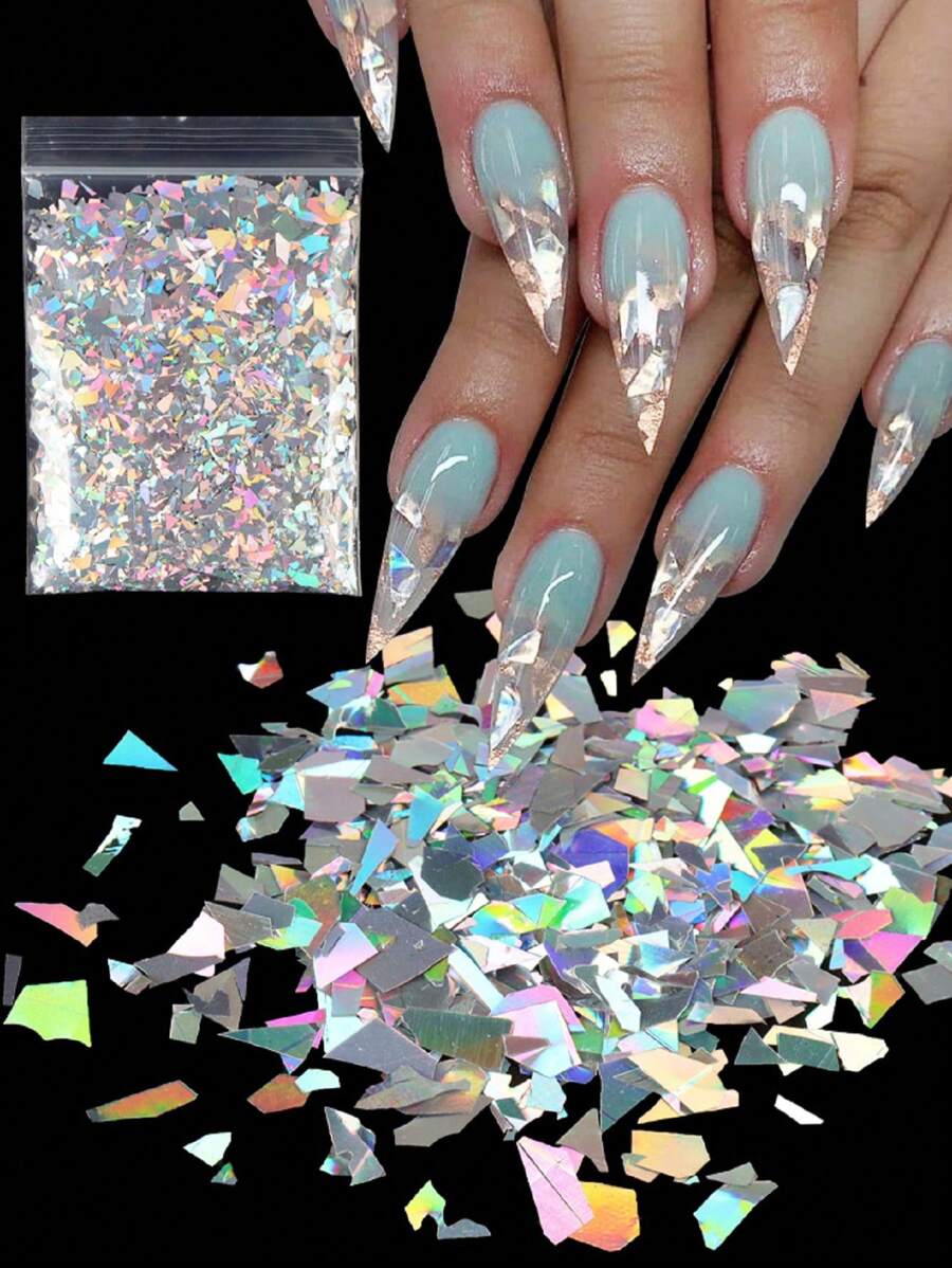 1Bag 10G Holographic Asymmetrical Nails Glitter Flakes Shiny Sequins For Manicure Diy Design Nail Art Decorations Accessories Nail Supplies Nails Nail Charms Nail Gems