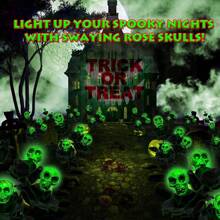 GCTECHING 1 Pc Solar Halloween Lights Skeleton Rose Lantern Swaying By Wind, Pathway Lights, Halloween Decorations Outdoor, Green Skull Rose Lights For Garden Halloween Decor Light Home Decor Party Decor Halloween Decoration Room Decor Halloween Garden Decor For Gift Fairy