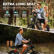 WIND HORSE 20" Fat Tire Electric Bike For Adults 31MPH, 65Miles PAS Range, 1500W Peak Motor Electric Dirt Bike With Long Seat, Rear Rack, 48V 15.6AH Removable Battery, 7 Speed Gears, Dual Suspension, All-Terrain Electric Mountain Bike For Off-Road