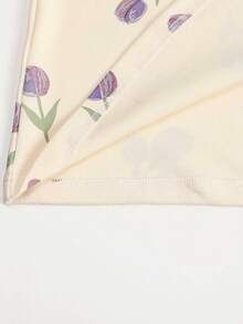 花卉印花圆领口袋长袖和长裤女士睡衣套装 - 杏色 - 查看 7