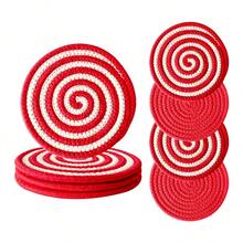 4pcs Mixed Christmas Series Round Woven Placemats, 7.09inch (18cm) Diameter, Thick Heatproof Coasters Made Of Braided Rope In Assorted Styles, Suitable For Cups, Pots, Bowls As Christmas Gifts