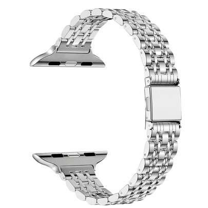 Dây đeo đồng hồ bằng thép không gỉ mỏng 7 viên ngọc trai tương thích với Apple Watch Ultra 49mm & Series 10/9/8/7/6/5/4/3 46mm 42mm 45mm 41mm 44mm 40mm