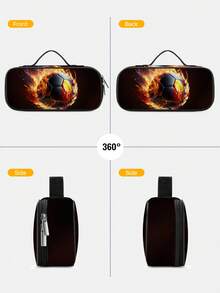 Kids Pencil Case With Soccer Ball Print, 3 - Layer Large Capacity, Cute Handle For Back To School, Multi-Slot Boys Mark Pouch With Zipper Compartments For Office School - Pencil Case - View 8