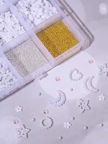 1 Box 24 Slots Nail Art Decorations, Resin Rhinestones, Steel Beads, Faux Pearl Nail Jewelry, Random Mixed Nail Art DIY Accessories