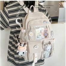 1 件韩国 Ins 多层背包带腰包休闲大容量背包学生背包游学背包 - 彩色 - 查看 6