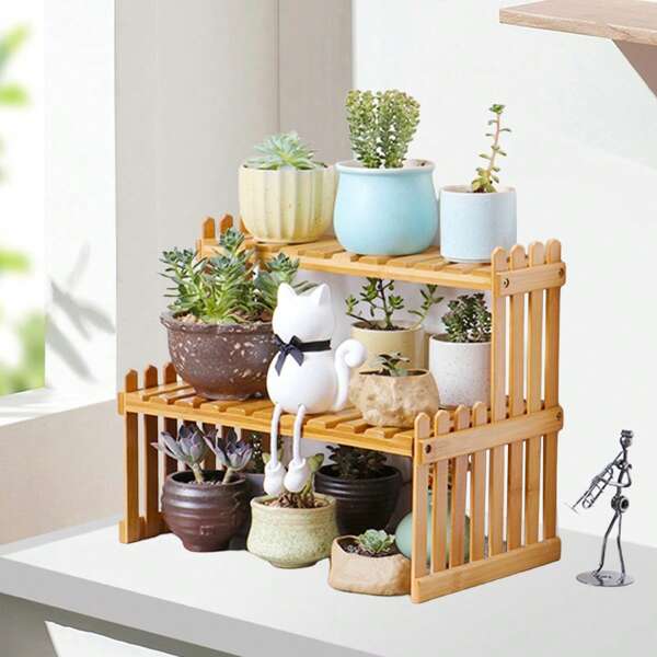 Mehrstufiger Bambus Pflanzenständer für Schreibtisch Blumentopf Halter, Einzelne Stufe, Zwei Stufen, Display Organizer Leiter Regal für Büro Dekoration Aufbewahrung