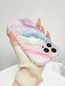 1pc Marble Texture Glossy Printed Thick & Shockproof Mobile Phone Case, Compatible With Apple &  Series - Nhiều màu - Xem 9