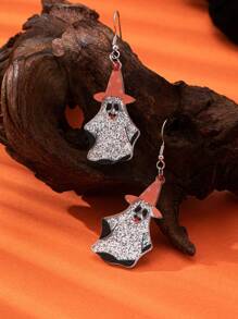 1 Pair Women's Halloween Acrylic Ghost Scream Cat Earrings, Fashionable & Unique