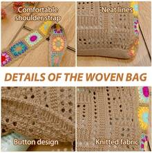 Hollow-Out Floral Bag,Crossbody Bag For Women, Vibrant Floral Embroidery,No Closure, Fixed Straps,Retro Contrast Color, , Beach Purse, Perfect For Summer, Vacation & Daily Use, Travel Must Haves - Màu Khaki - Xem 5